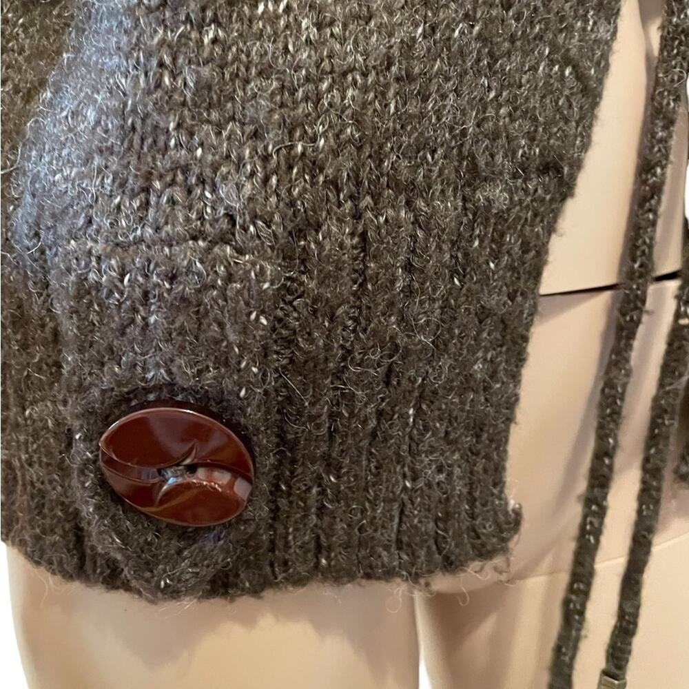 Alberto Makali Cardigan Womens M Brown Wool Boho Knit Sweater Collar Tie Front - Picture 5 of 11